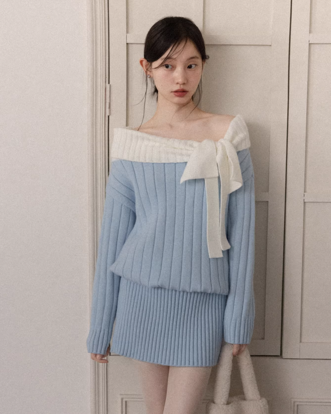 Off Shoulder Ribbon Mini Skirt Matching cloth CA0006