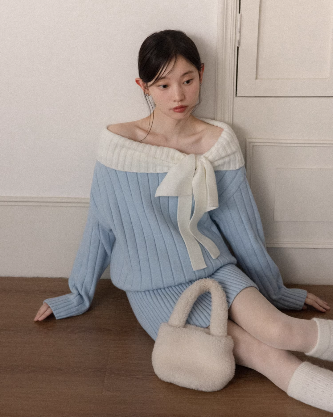 Off Shoulder Ribbon Mini Skirt Matching cloth CA0006