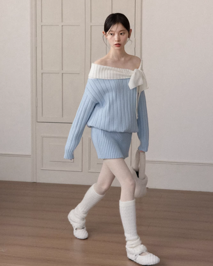 Off Shoulder Ribbon Mini Skirt Matching cloth CA0006