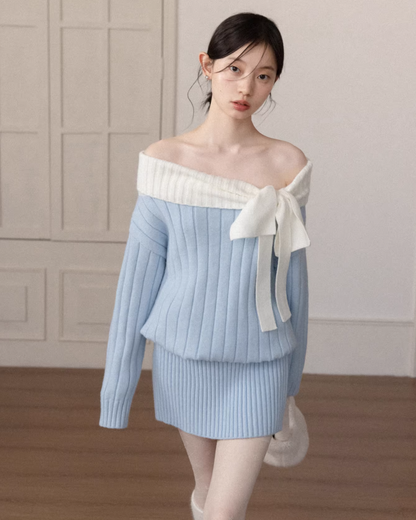 Off Shoulder Ribbon Mini Skirt Matching cloth CA0006