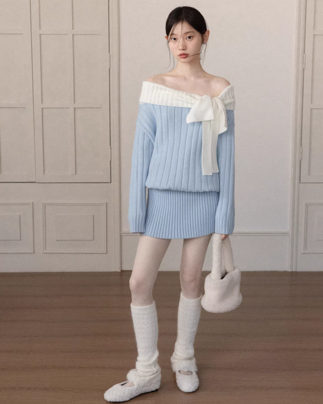 Off Shoulder Ribbon Mini Skirt Matching cloth CA0006