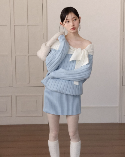 Off Shoulder Ribbon Mini Skirt Matching cloth CA0006