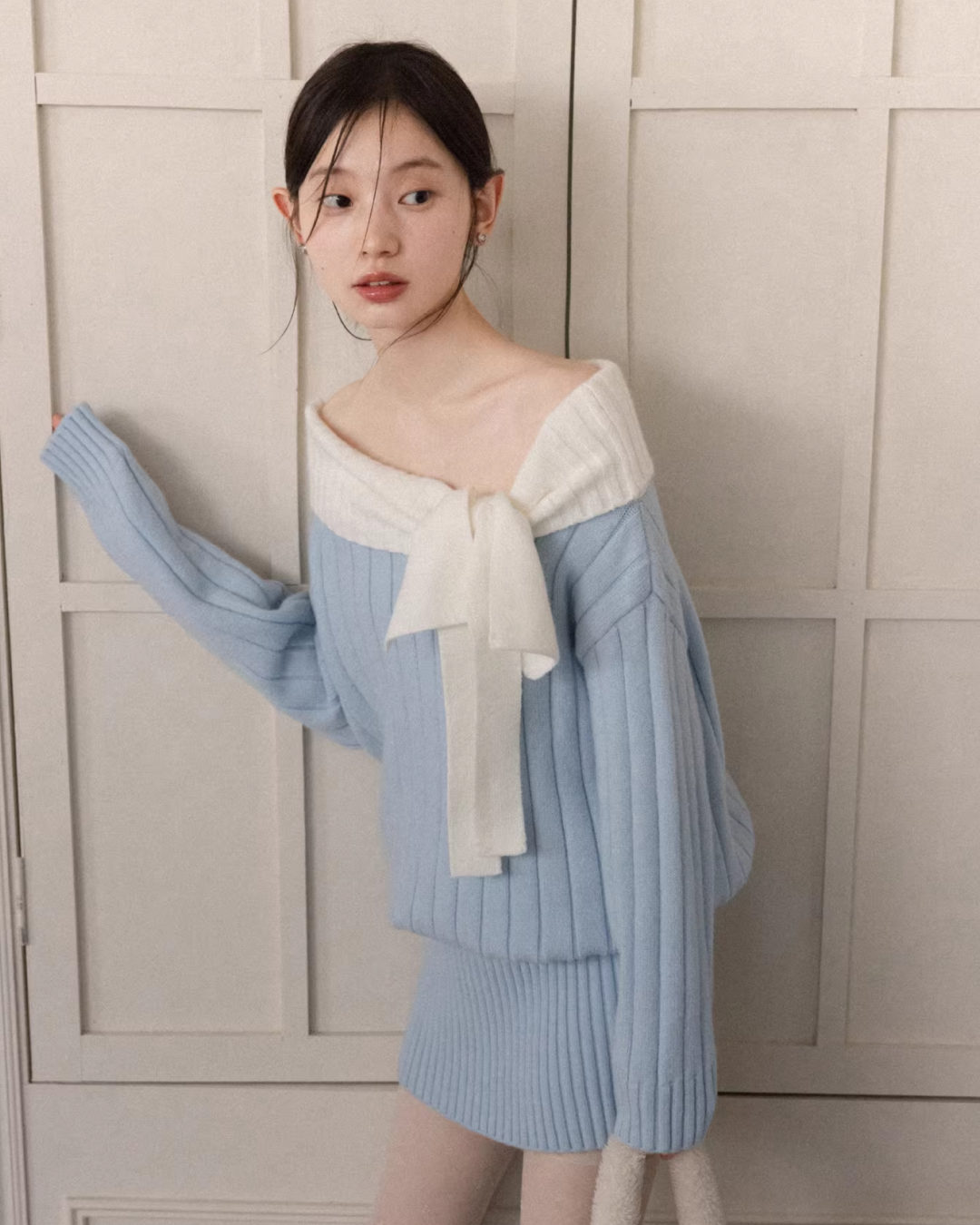 Off Shoulder Ribbon Mini Skirt Matching cloth CA0006