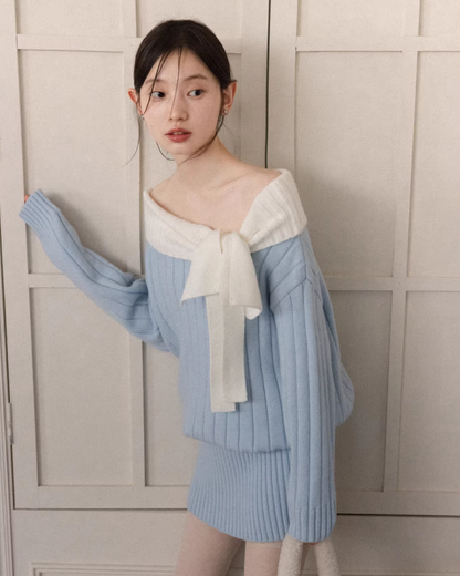 Off Shoulder Ribbon Mini Skirt Matching cloth CA0006