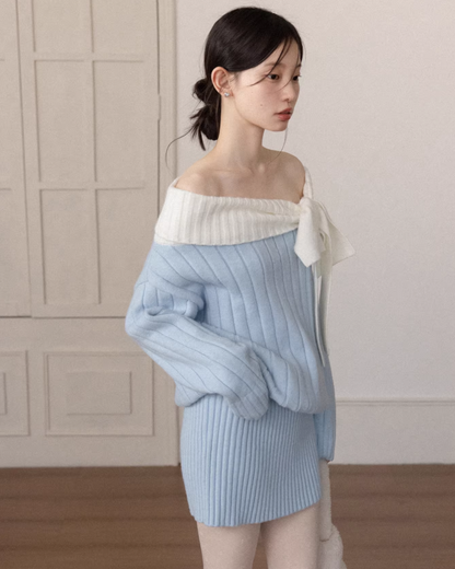 Off Shoulder Ribbon Mini Skirt Matching cloth CA0006