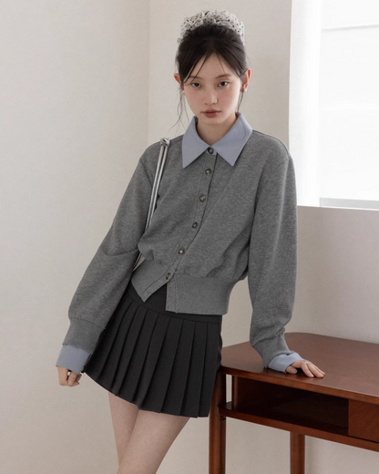 Gray Layer Shirt Pleated Short Pants CA0008