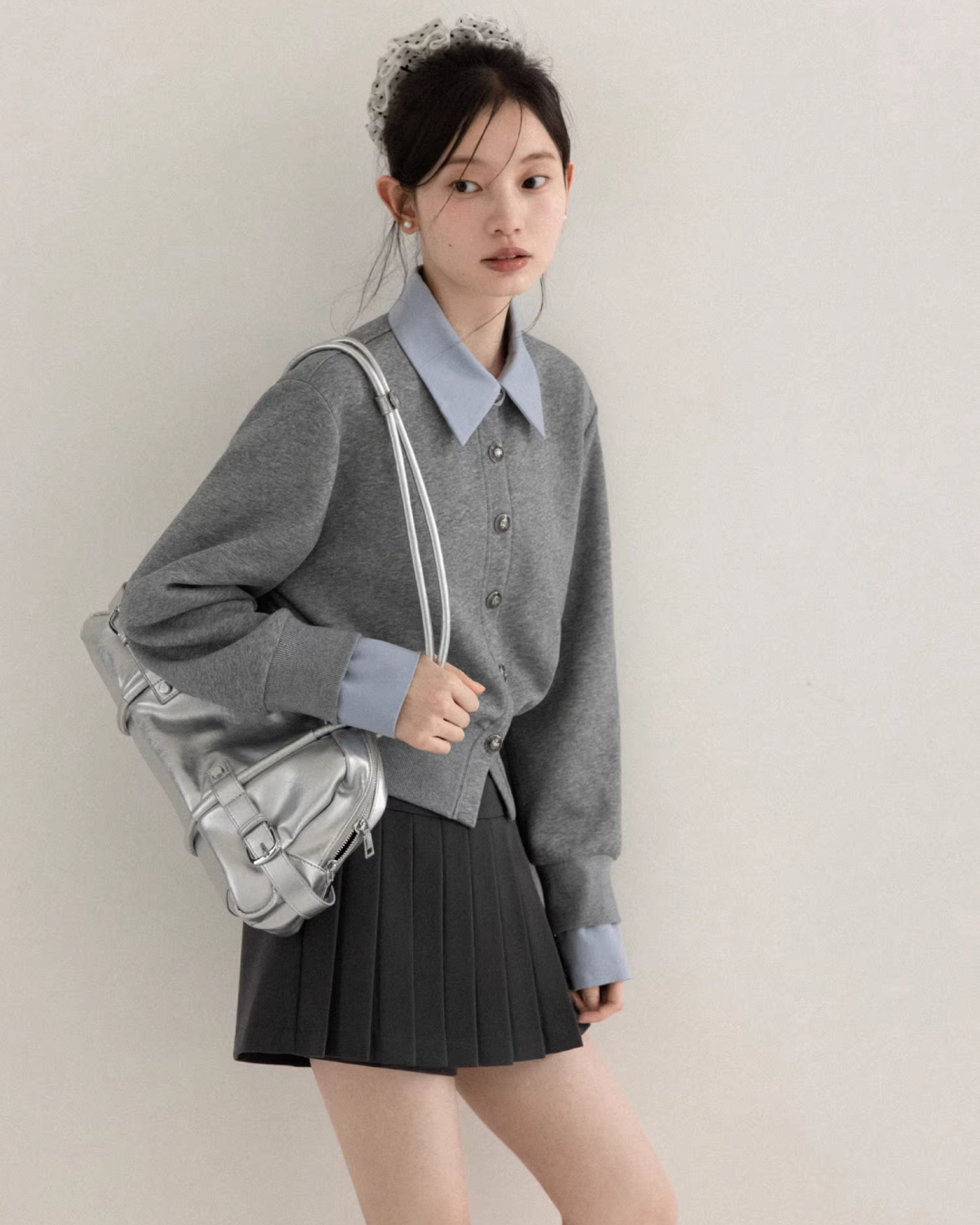 Gray Layer Shirt Pleated Short Pants CA0008