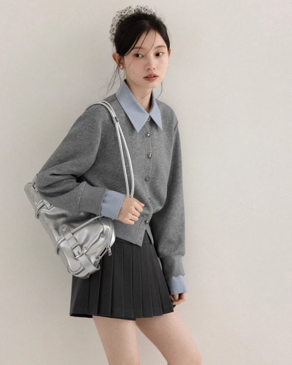 Gray Layer Shirt Pleated Short Pants CA0008