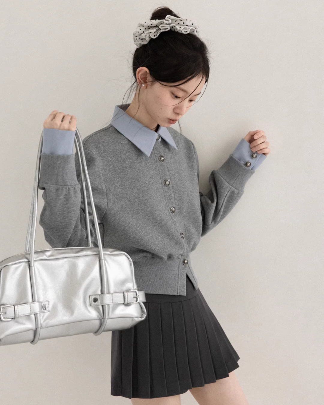 Gray Layer Shirt Pleated Short Pants CA0008