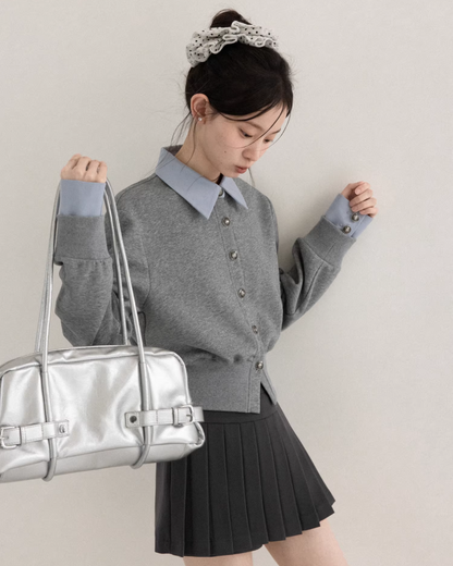 Gray Layer Shirt Pleated Short Pants CA0008