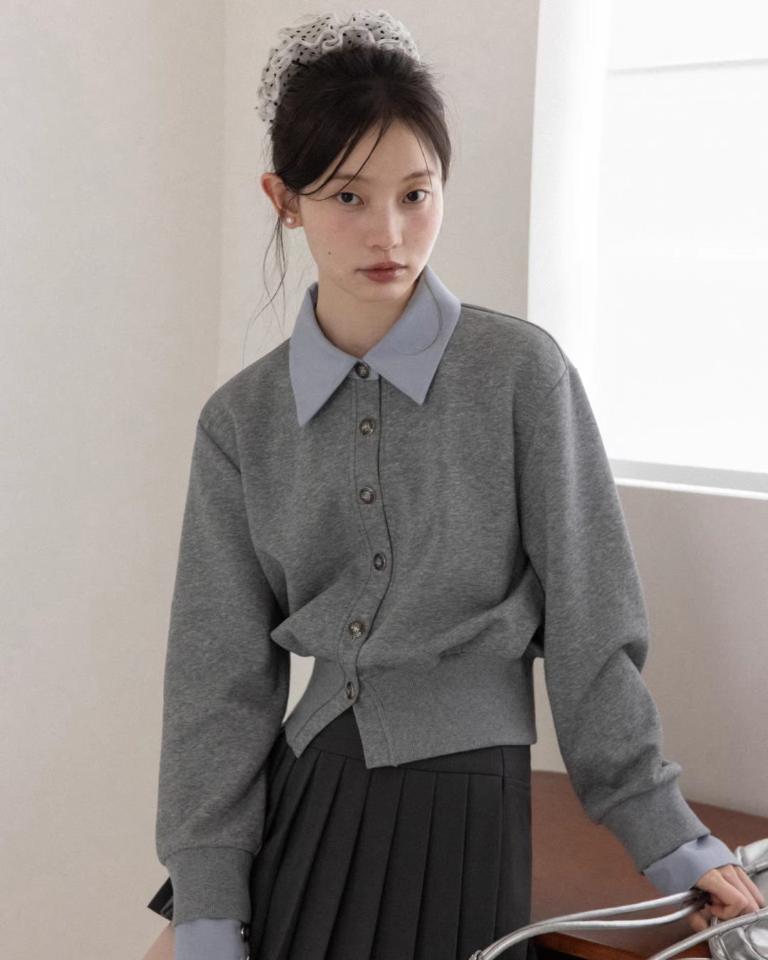 Gray Layer Shirt Pleated Short Pants CA0008