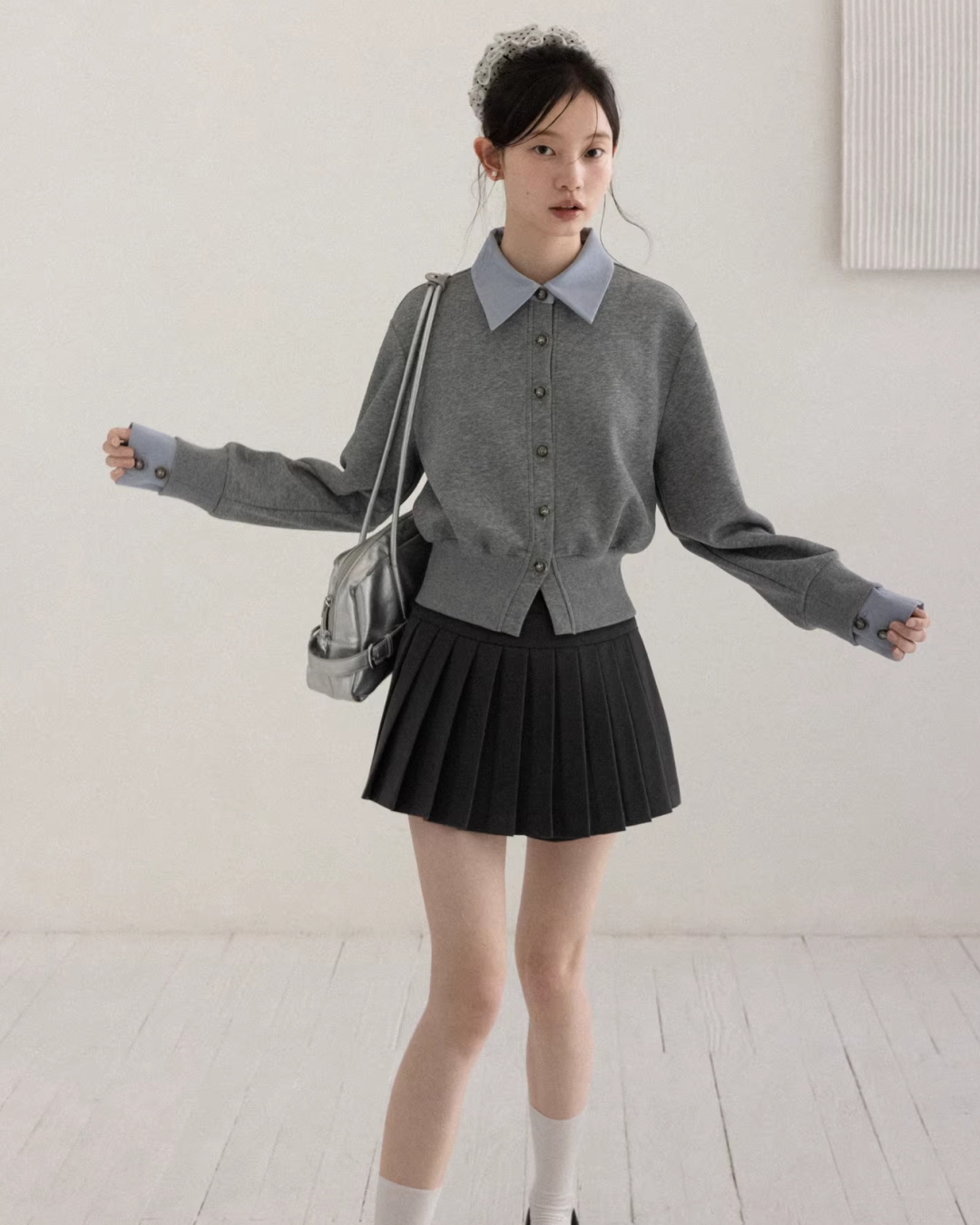 Gray Layer Shirt Pleated Short Pants CA0008