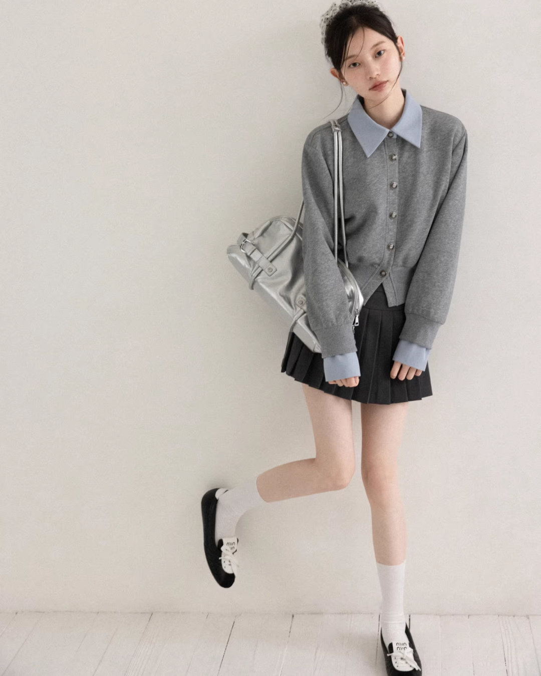 Gray Layer Shirt Pleated Short Pants CA0008