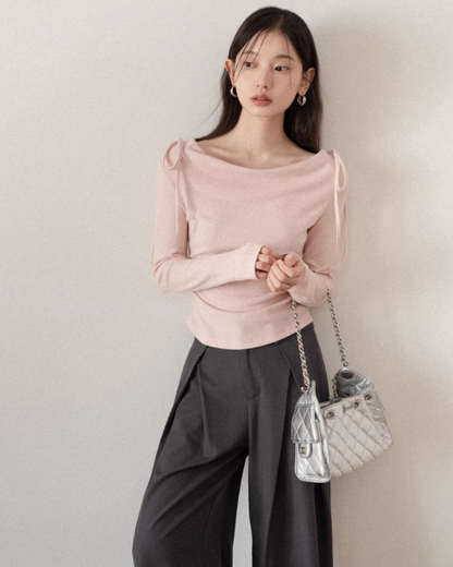 Pink Off Shoulder Ribbon Top CA0009