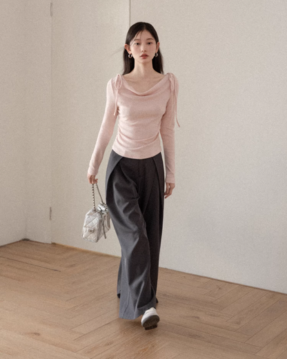 Pink Off Shoulder Ribbon Top CA0009