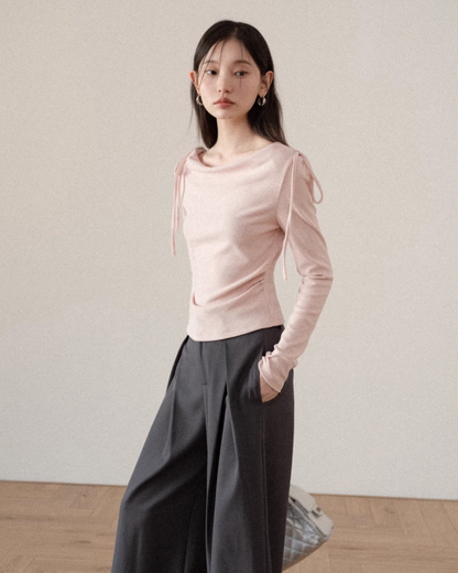 Pink Off Shoulder Ribbon Top CA0009