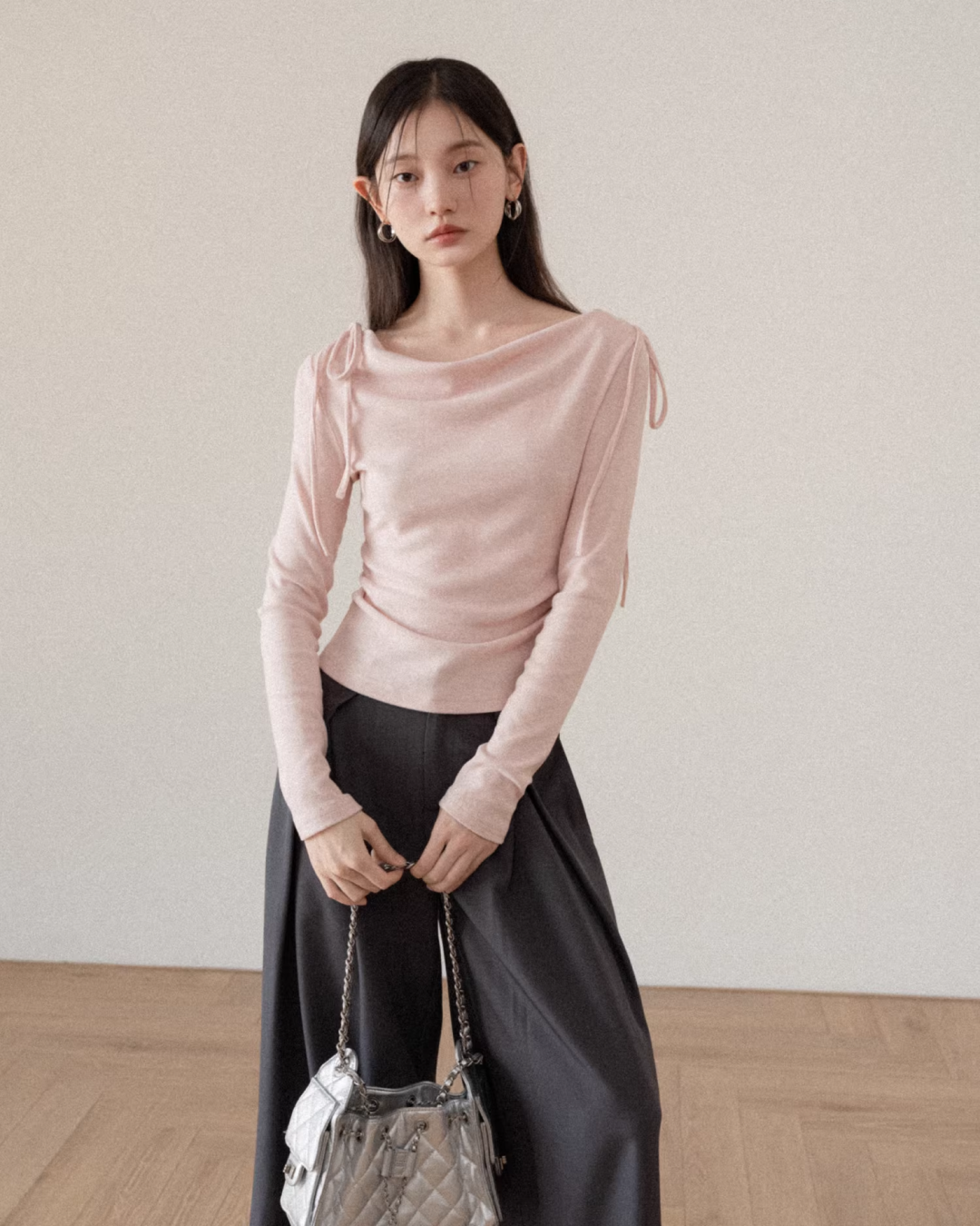 Pink Off Shoulder Ribbon Top CA0009