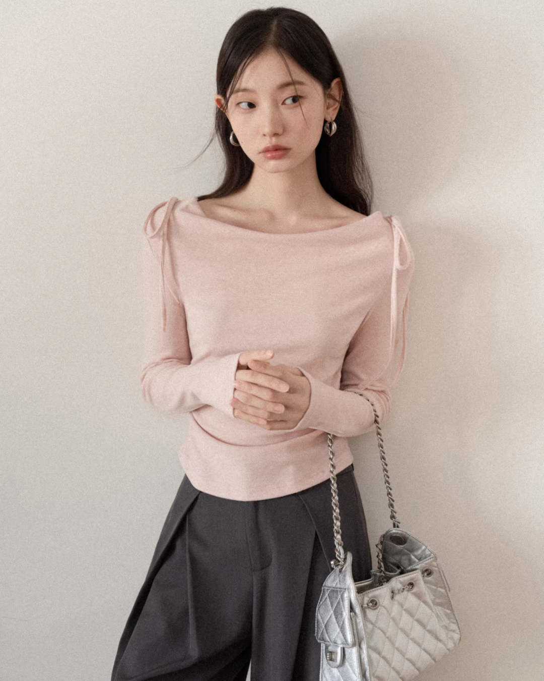 Pink Off Shoulder Ribbon Top CA0009