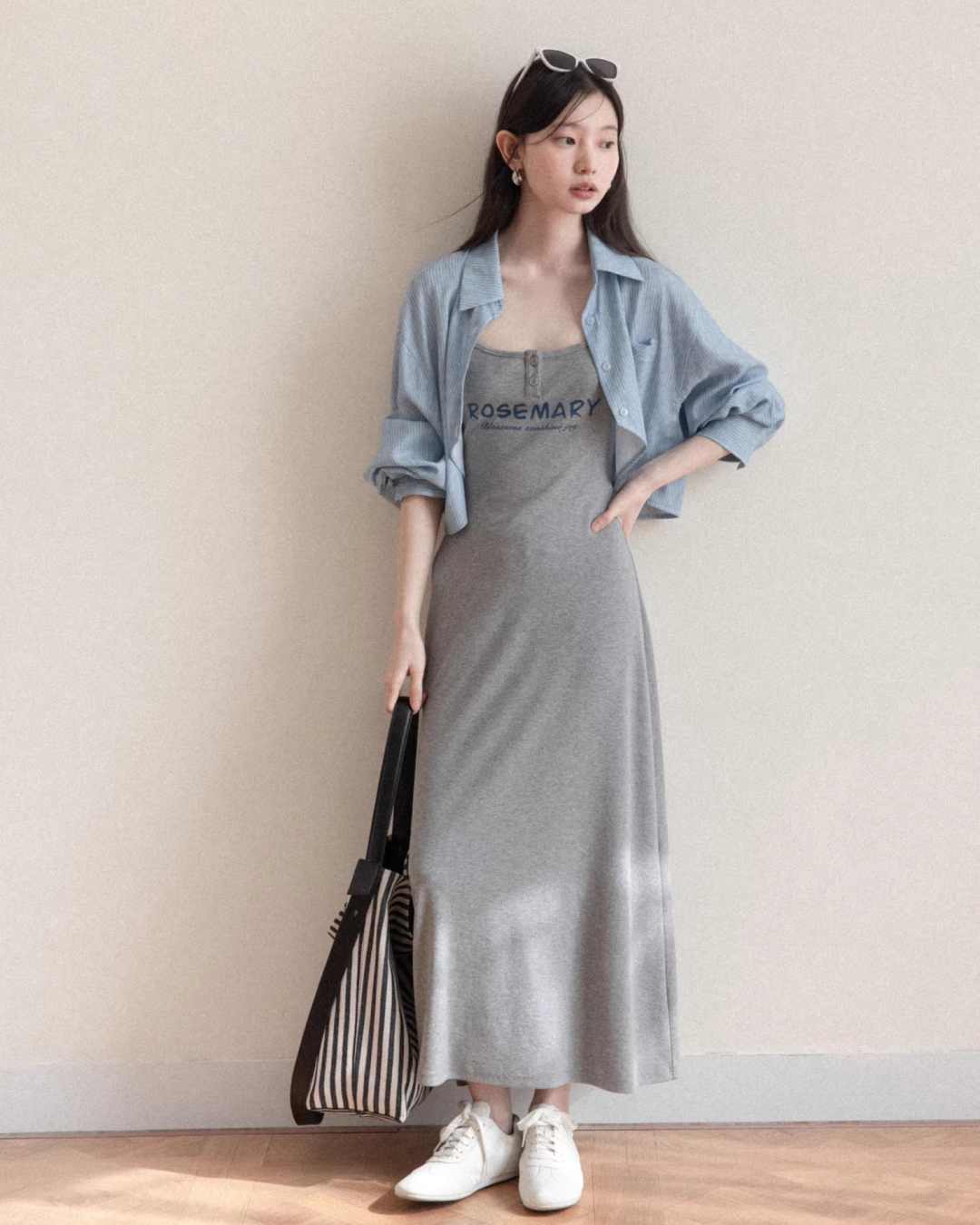Blue Shirt Gray Camisoal Dress CA0011