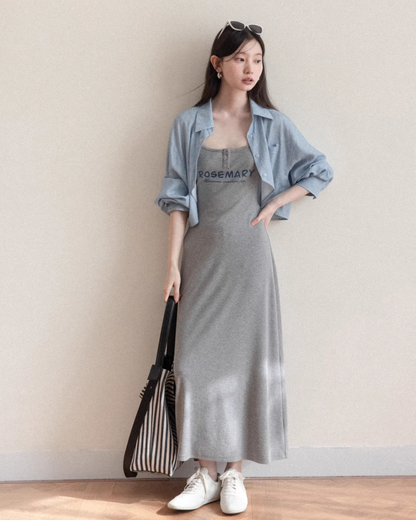 Blue Shirt Gray Camisoal Dress CA0011