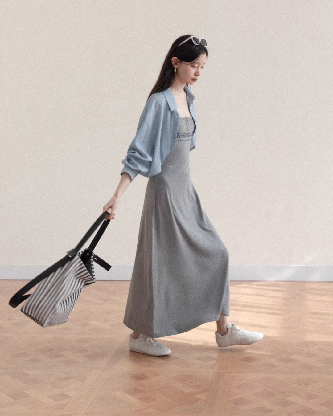 Blue Shirt Gray Camisoal Dress CA0011