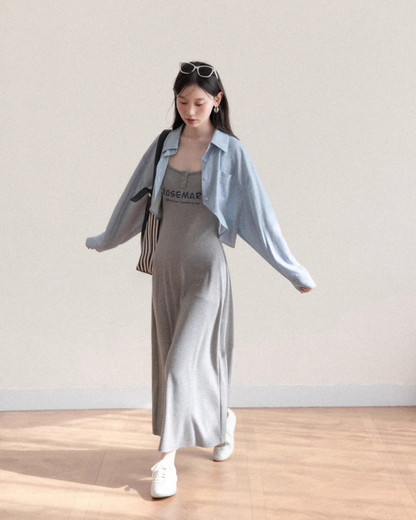 Blue Shirt Gray Camisoal Dress CA0011