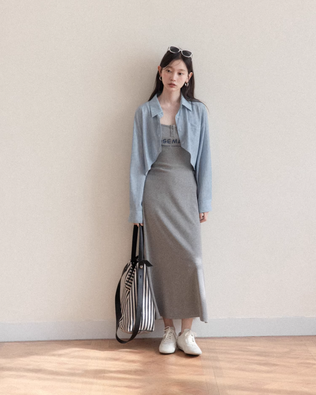 Blue Shirt Gray Camisoal Dress CA0011