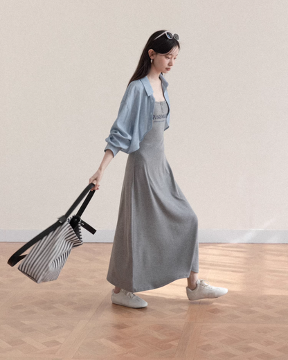 Blue Shirt Gray Camisoal Dress CA0011