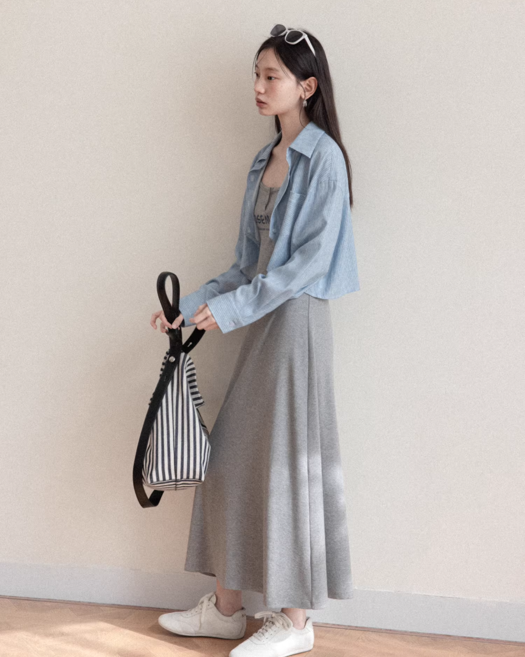 Blue Shirt Gray Camisoal Dress CA0011