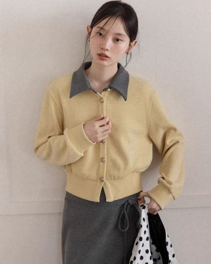 Yellow Bicolor Shirt Gray Long Skirt CA0012
