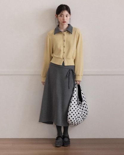 Yellow Bicolor Shirt Gray Long Skirt CA0012