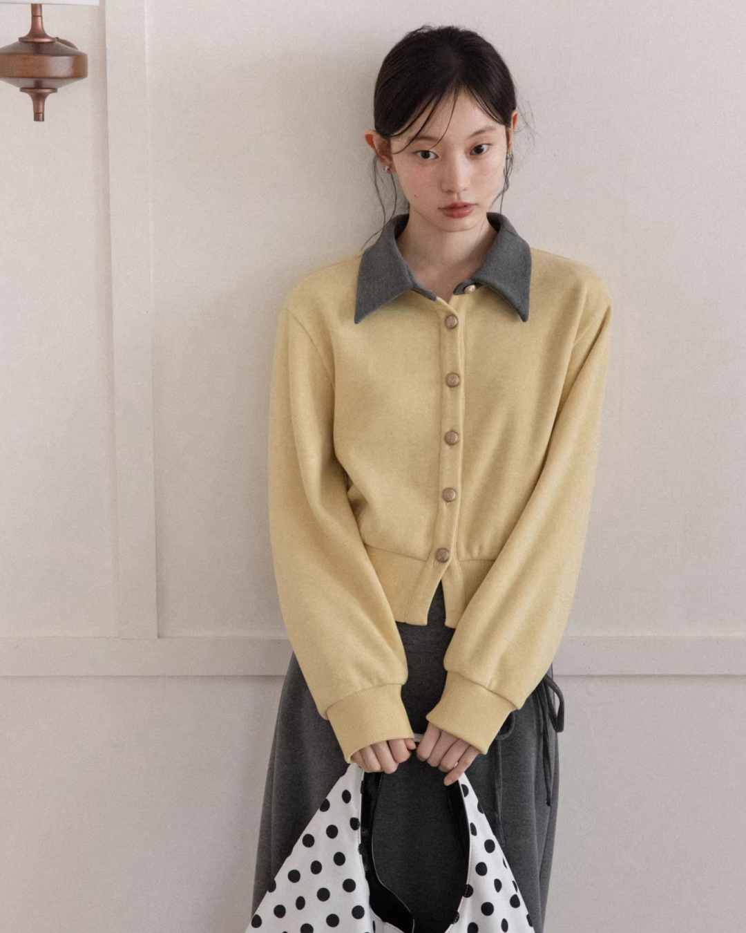 Yellow Bicolor Shirt Gray Long Skirt CA0012