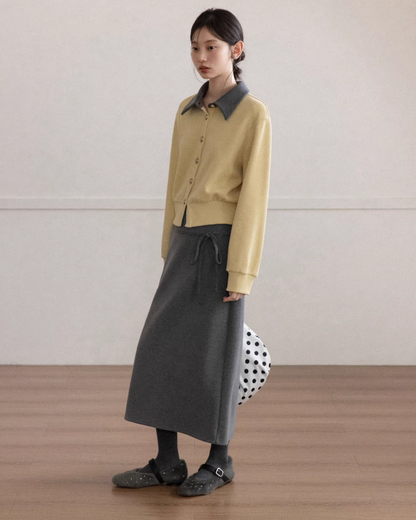 Yellow Bicolor Shirt Gray Long Skirt CA0012