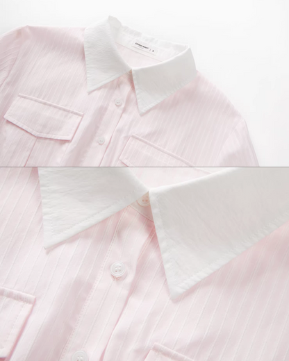 Pink Stripe Cardigan Shirt Dress CA0013