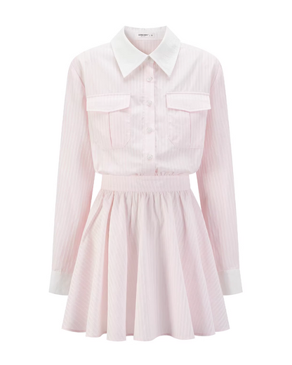 Pink Stripe Cardigan Shirt Dress CA0013