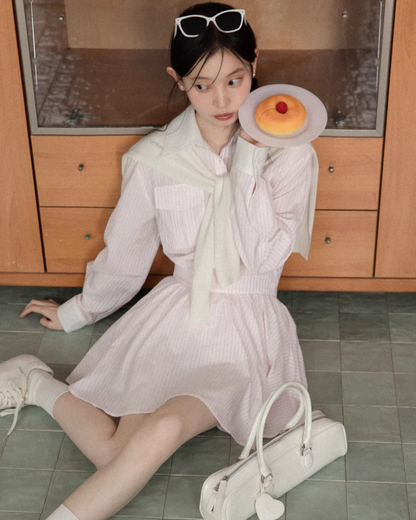 Pink Stripe Cardigan Shirt Dress CA0013