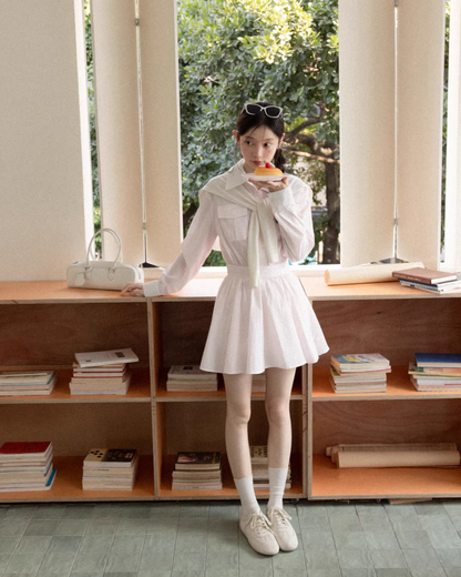 Pink Stripe Cardigan Shirt Dress CA0013