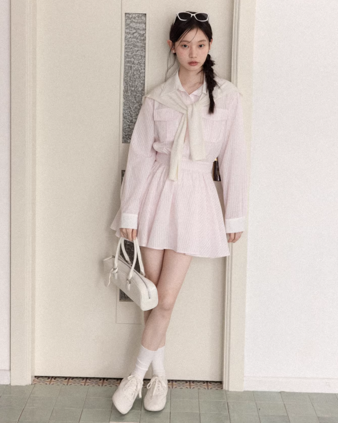 Pink Stripe Cardigan Shirt Dress CA0013