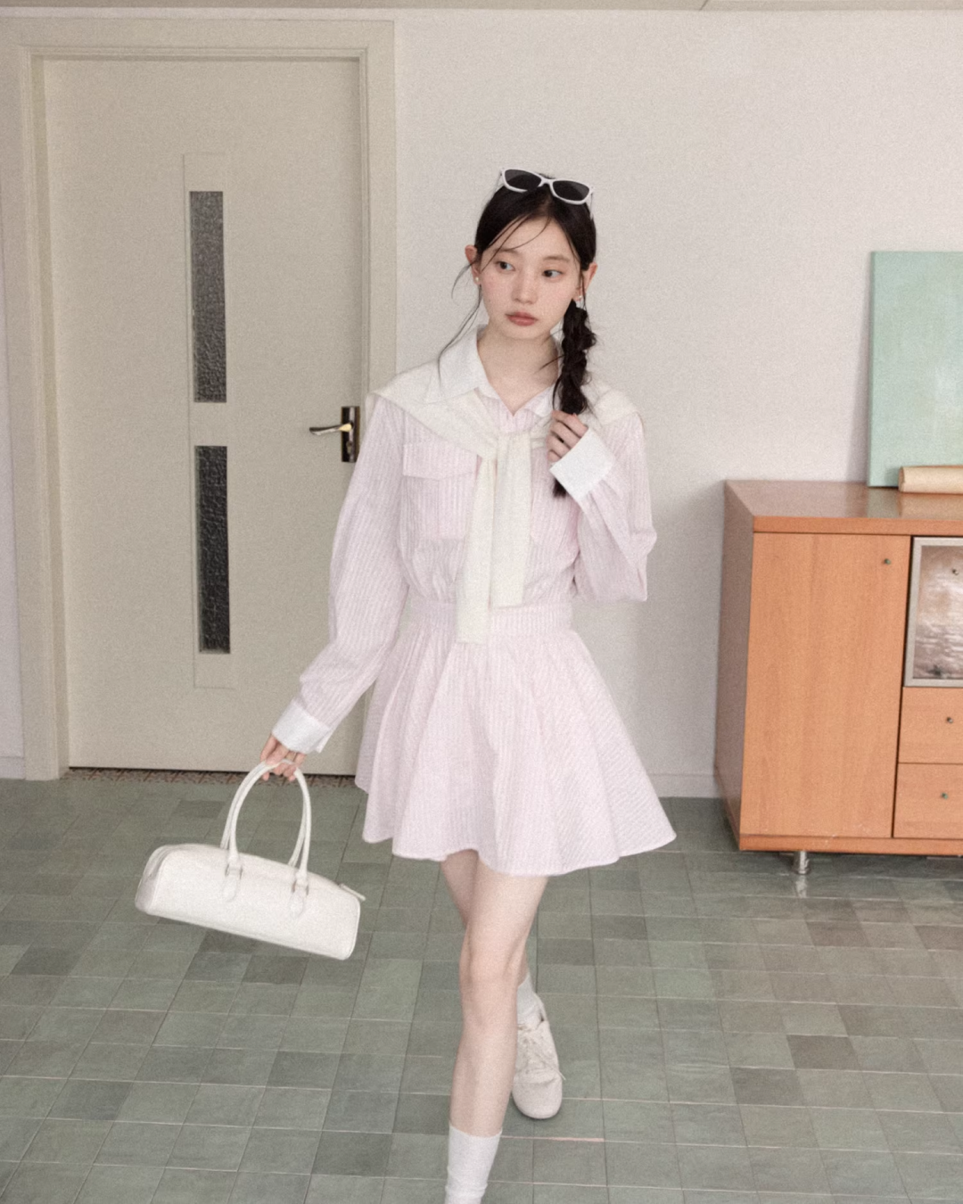 Pink Stripe Cardigan Shirt Dress CA0013