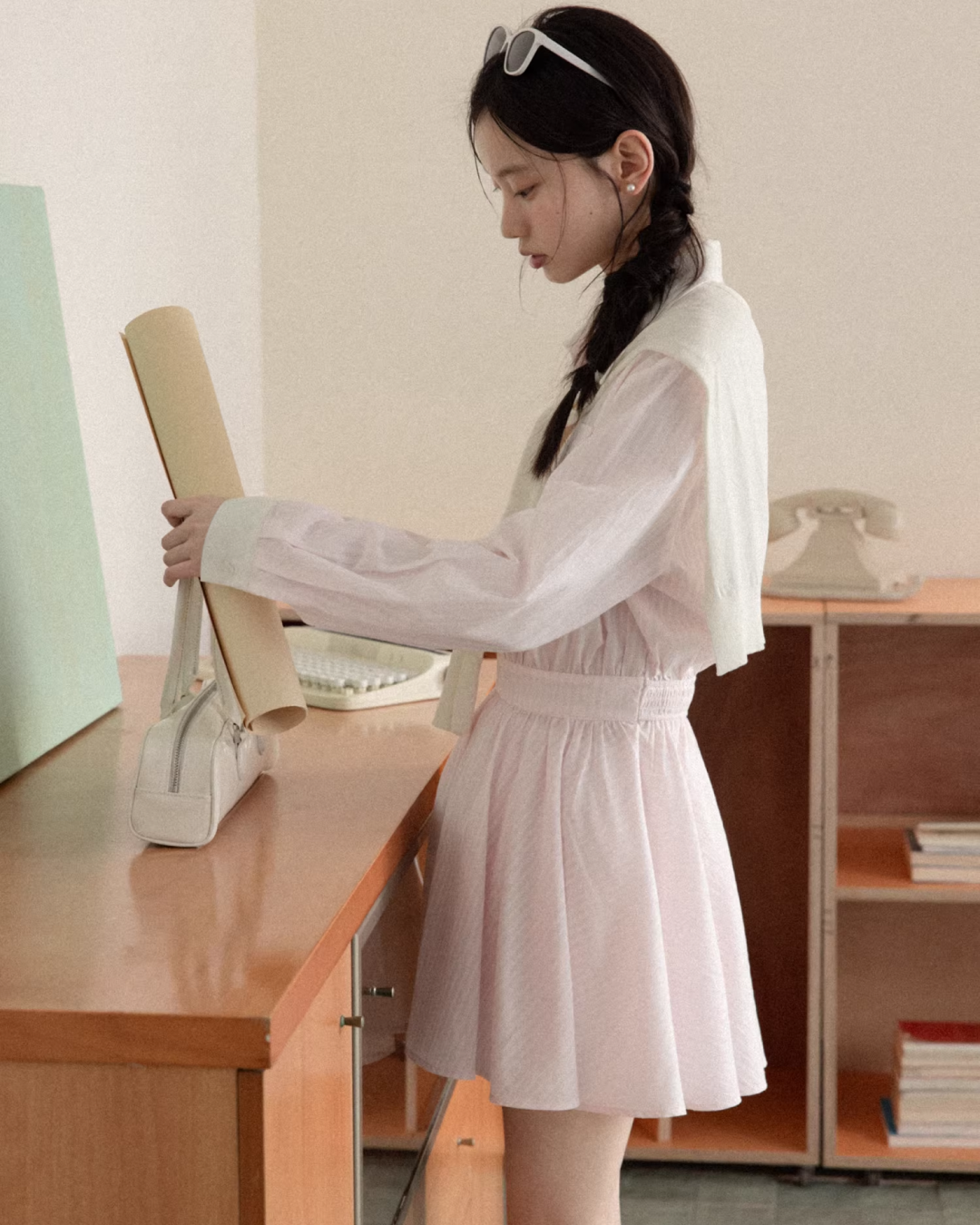 Pink Stripe Cardigan Shirt Dress CA0013