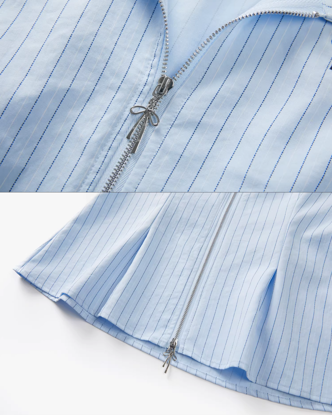 Stripe Ribbon Zip Jacket & Frill Short Skirt CA0014