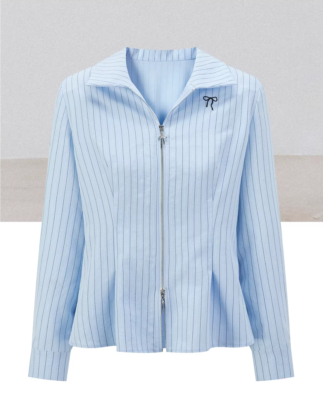 Stripe Ribbon Zip Jacket & Frill Short Skirt CA0014