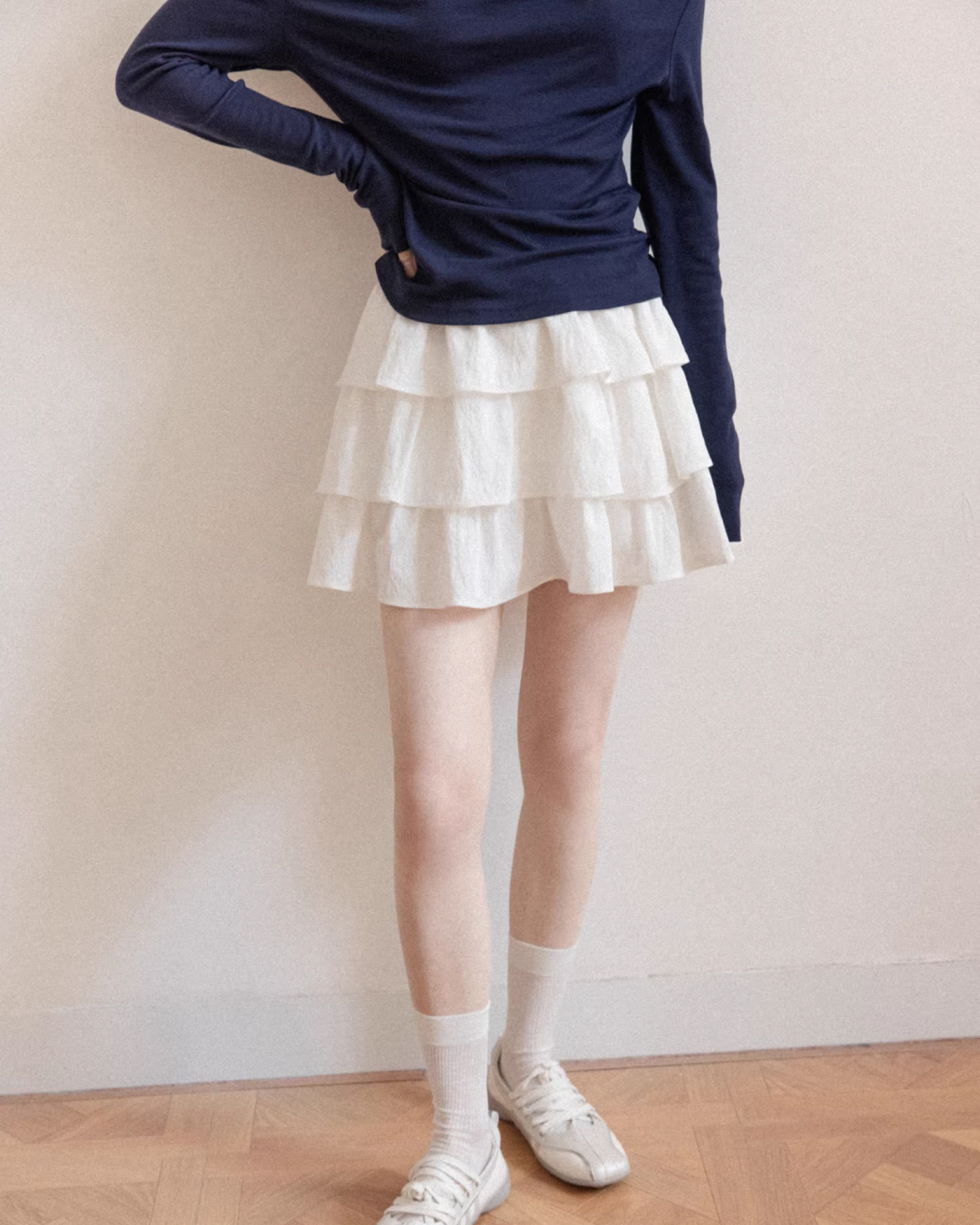 Stripe Ribbon Zip Jacket & Frill Short Skirt CA0014