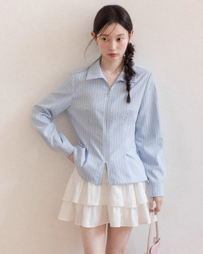 Stripe Ribbon Zip Jacket & Frill Short Skirt CA0014