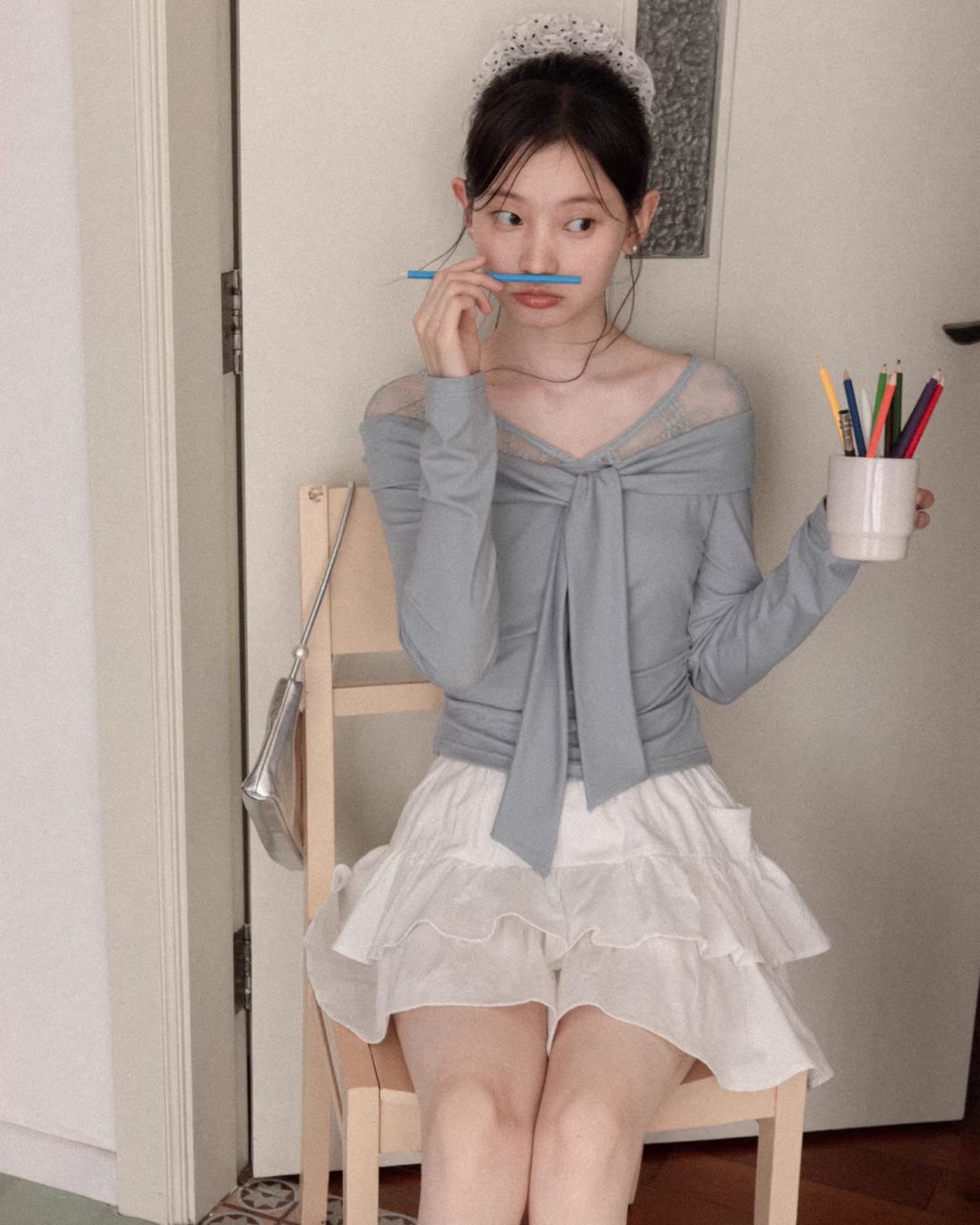 Shoulder Lace Ribbon Long-sleeveT CA0015