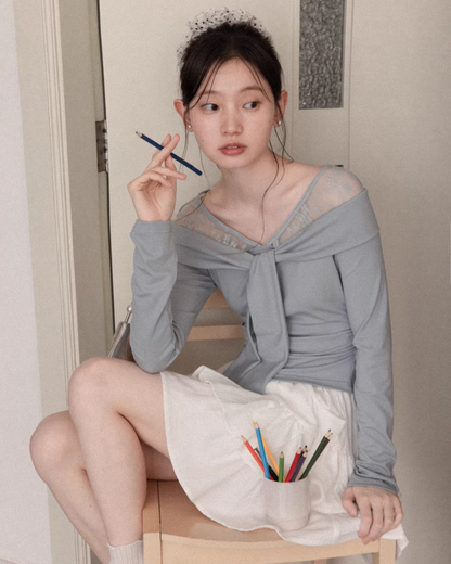 Shoulder Lace Ribbon Long-sleeveT CA0015