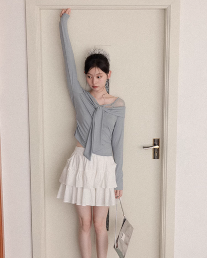 Shoulder Lace Ribbon Long-sleeveT CA0015