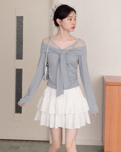 Shoulder Lace Ribbon Long-sleeveT CA0015