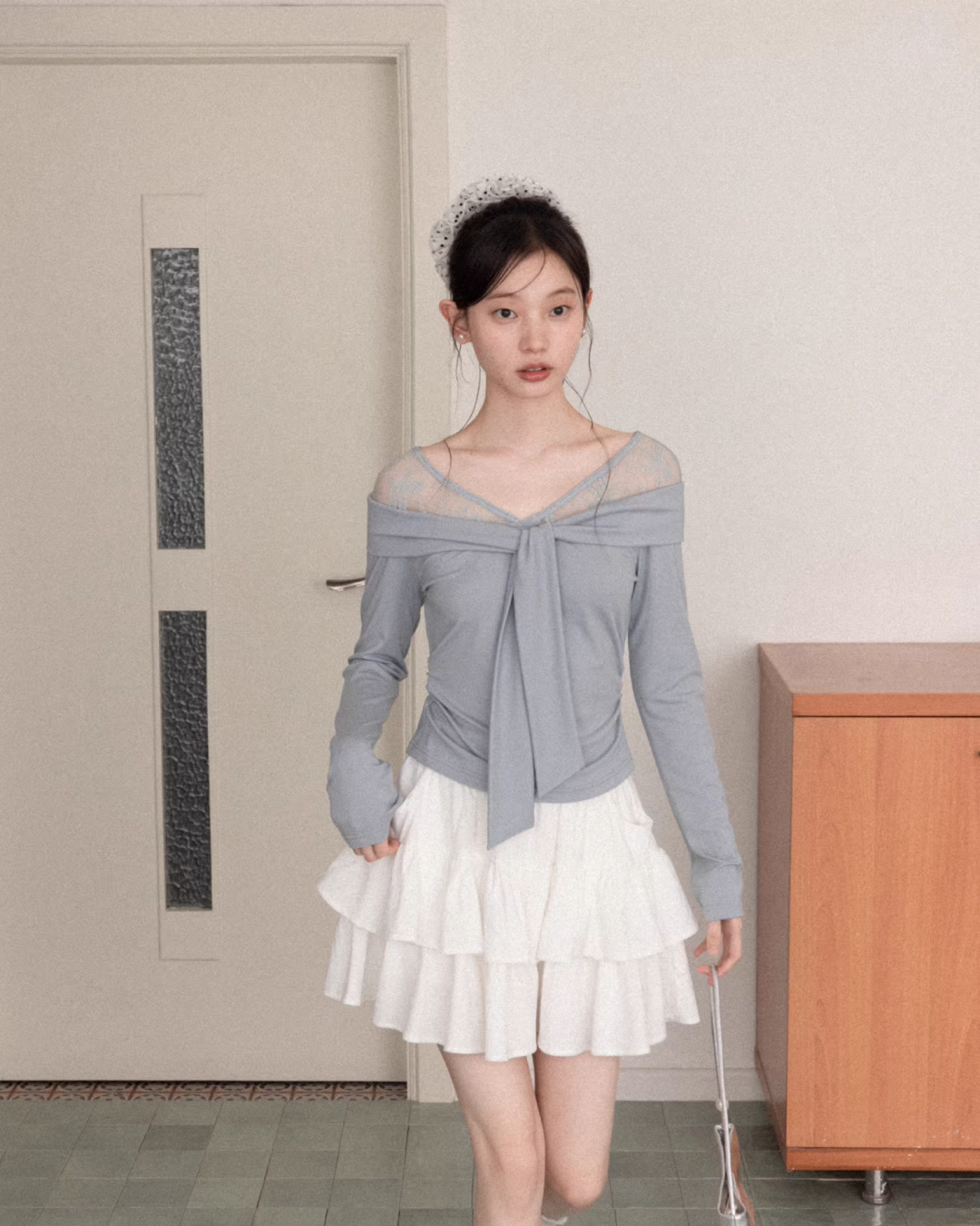 Shoulder Lace Ribbon Long-sleeveT CA0015