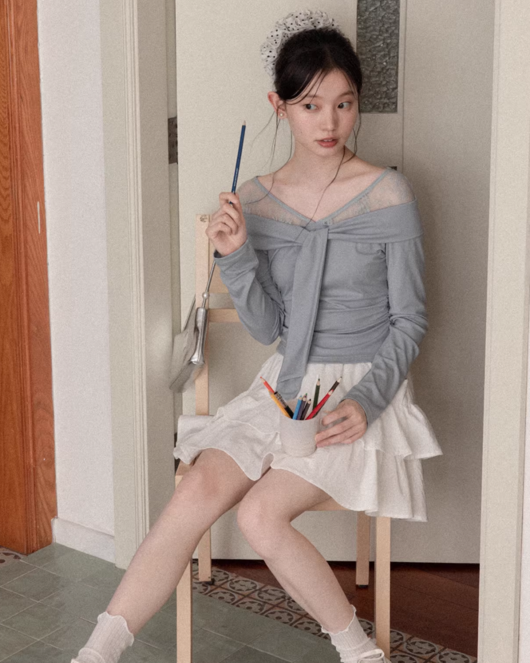 Shoulder Lace Ribbon Long-sleeveT CA0015